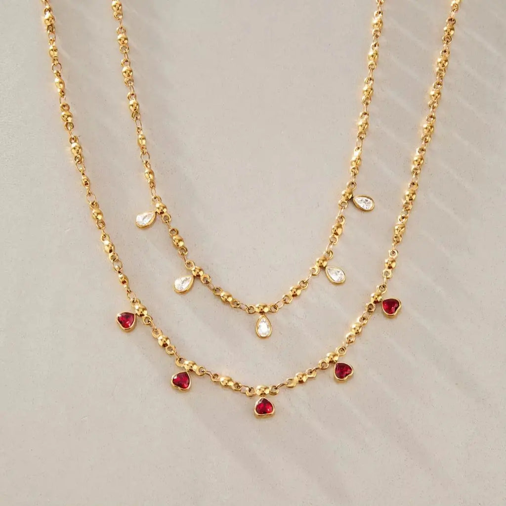KIKA Water Drop Heart Zircon Pendant Necklace For Women Minimalist 18K Gold Plated Stainless Steel Necklace Fashion Jewelry
