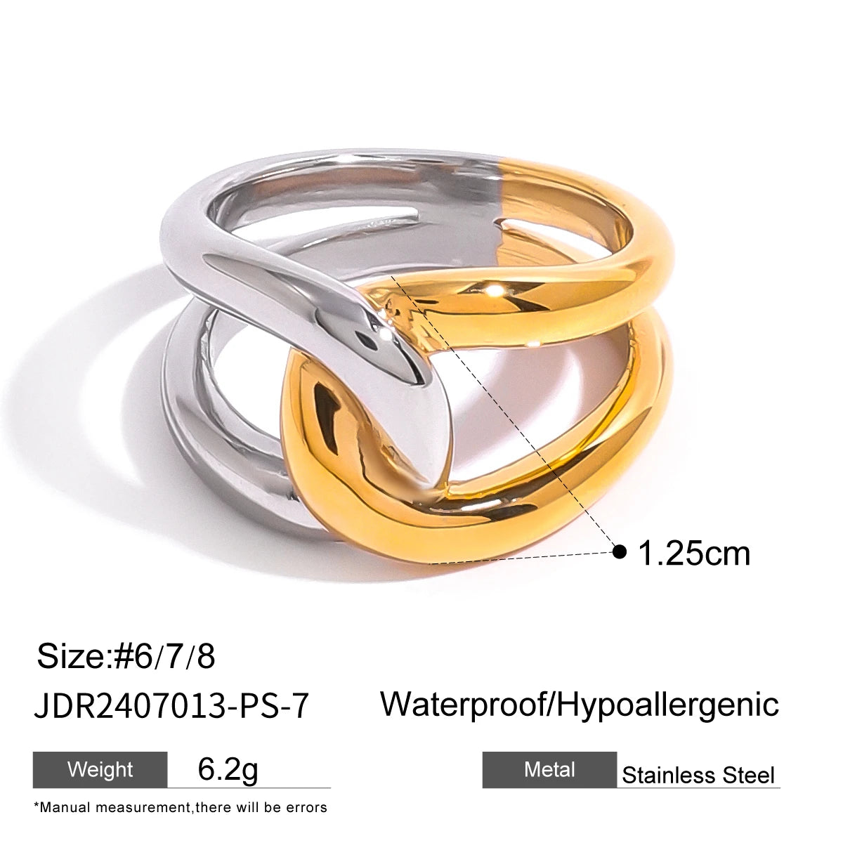 Kika Minimalist Stainless Steel Two tone Wrapped Ring 18k PVD Waterproof Irregular Stackable Ring Women's Jewelry
