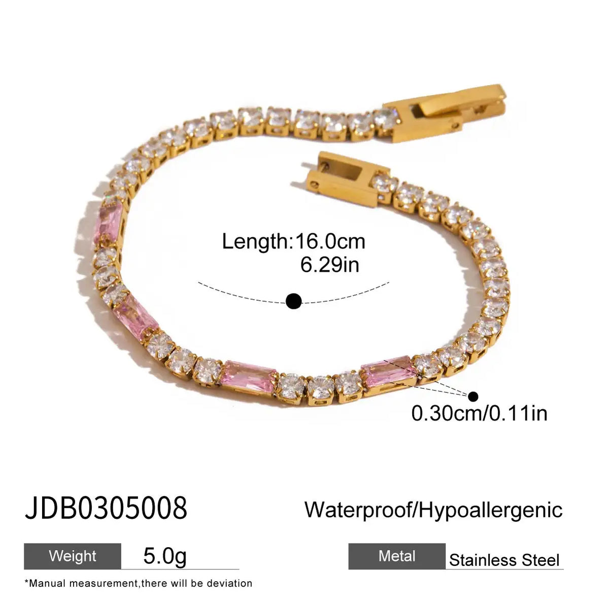 Stainless Steel Smooth Pentagram Bracelet Zircon Heart Bracelet