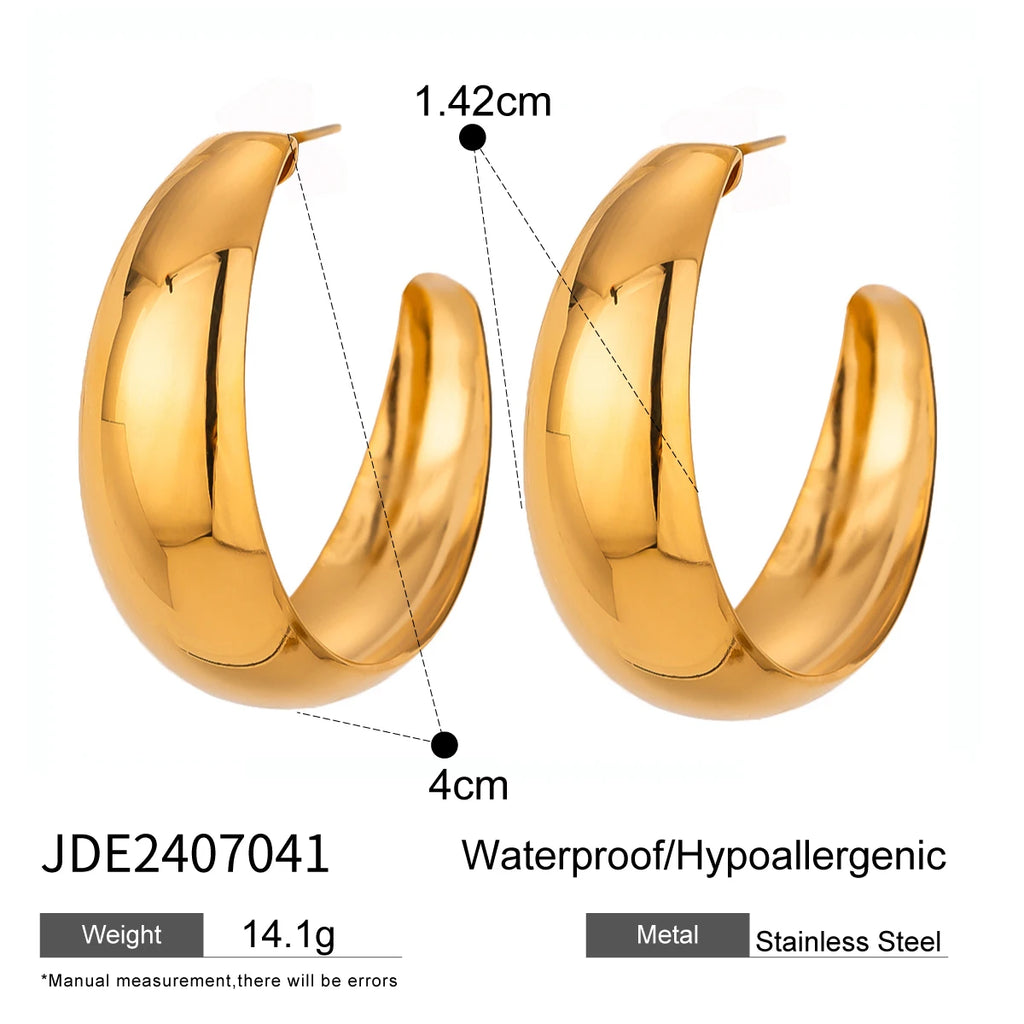 Waterproof 316l Stainless SteelSimple C-Shaped Polished Earrings