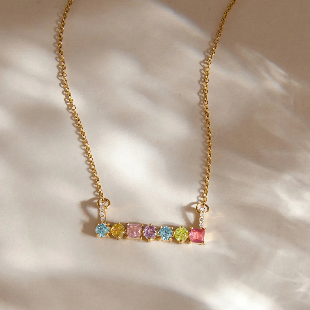 KIKA Multicolor Geometric Zircon Pendant Necklace  PVD Plated Stainless Steel Necklace 316L