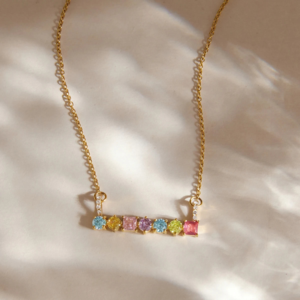 KIKA Multicolor Geometric Zircon Pendant Necklace  PVD Plated Stainless Steel Necklace 316L