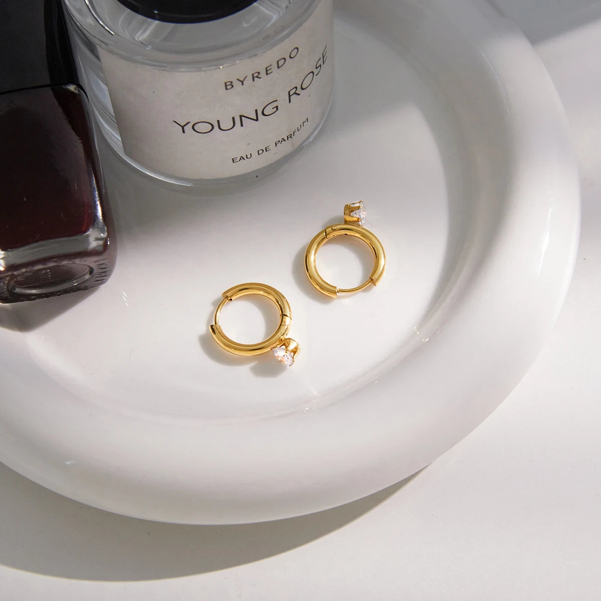 Kika Linear Circle Hoop Earring With White Zircon
