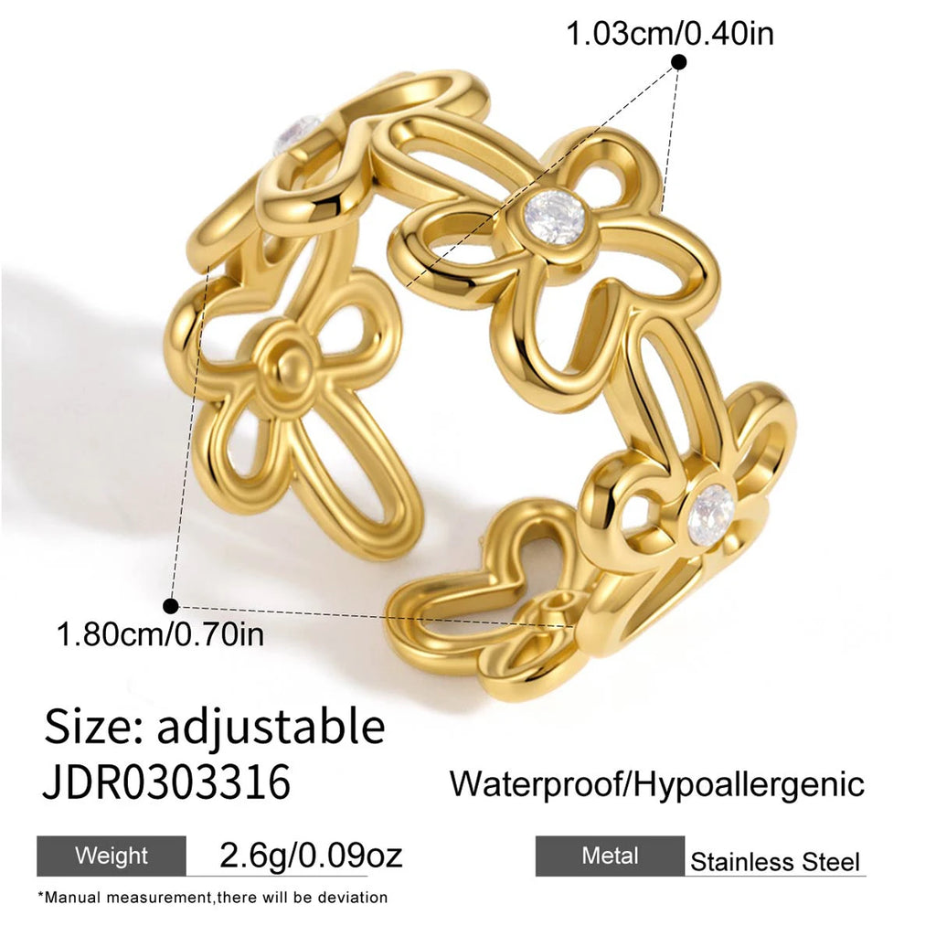 KIKA Delicate Hollow-Out Flower Opening Ring PVD  Plated Stainless Steel 316L
