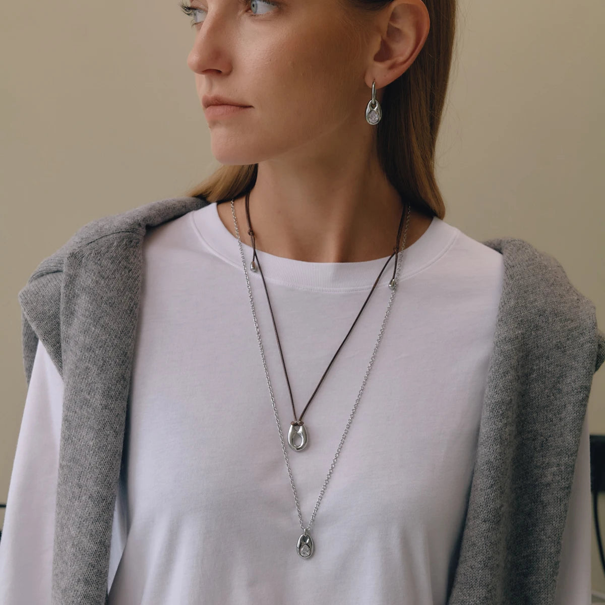 KIKA Classic Water Drop Pendant Necklace For Women Minimalist Long Rope Stainless Steel Chain Necklace Fashion Jewelry Gift