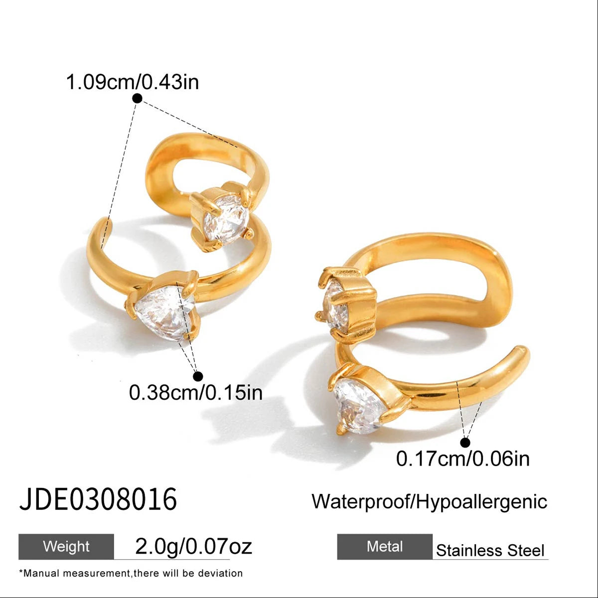 Minimalist White Zircon Two Hearts Ear Studs