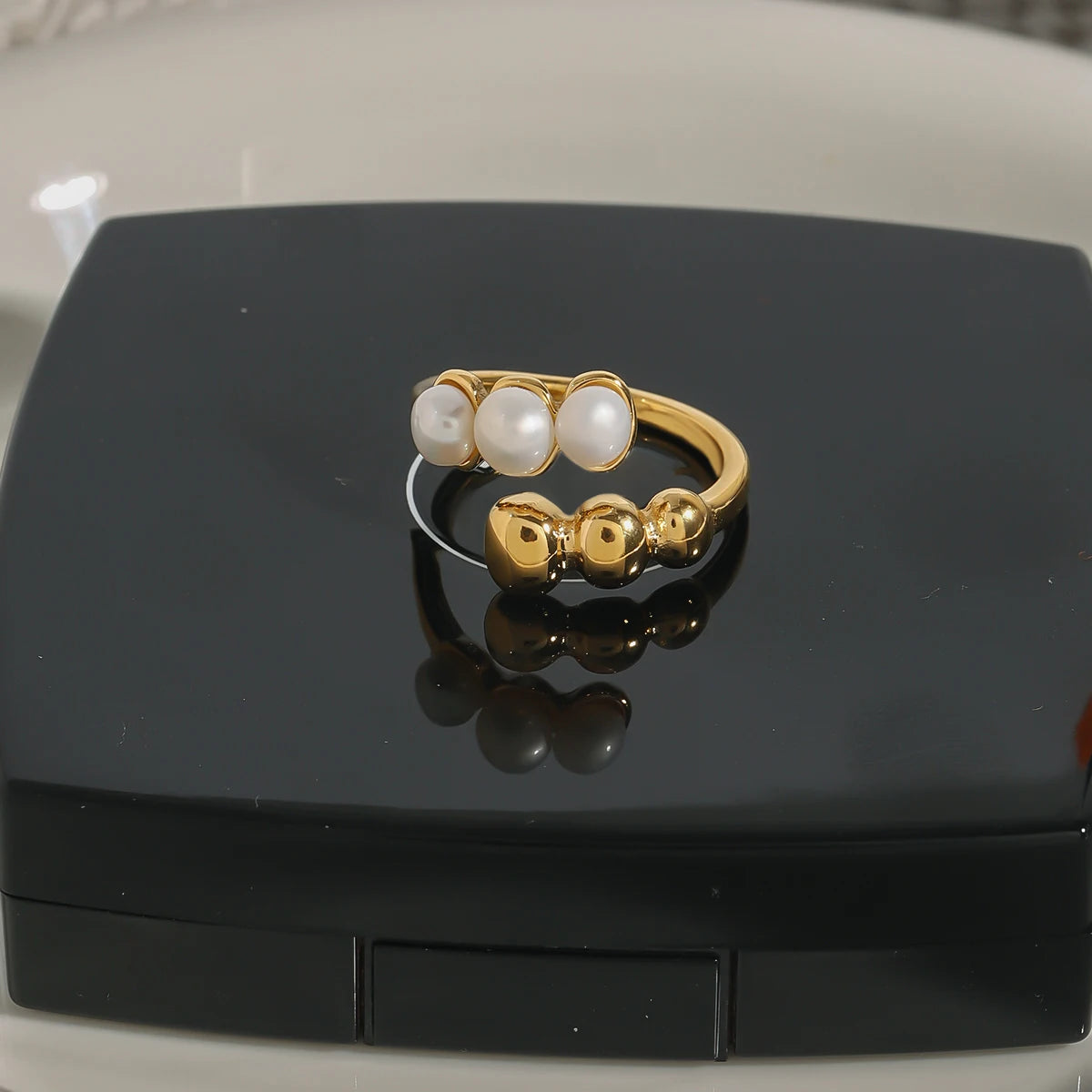 Kika Minimalist Freshwater Pearl Ring Bead Ball Adjustable Ring