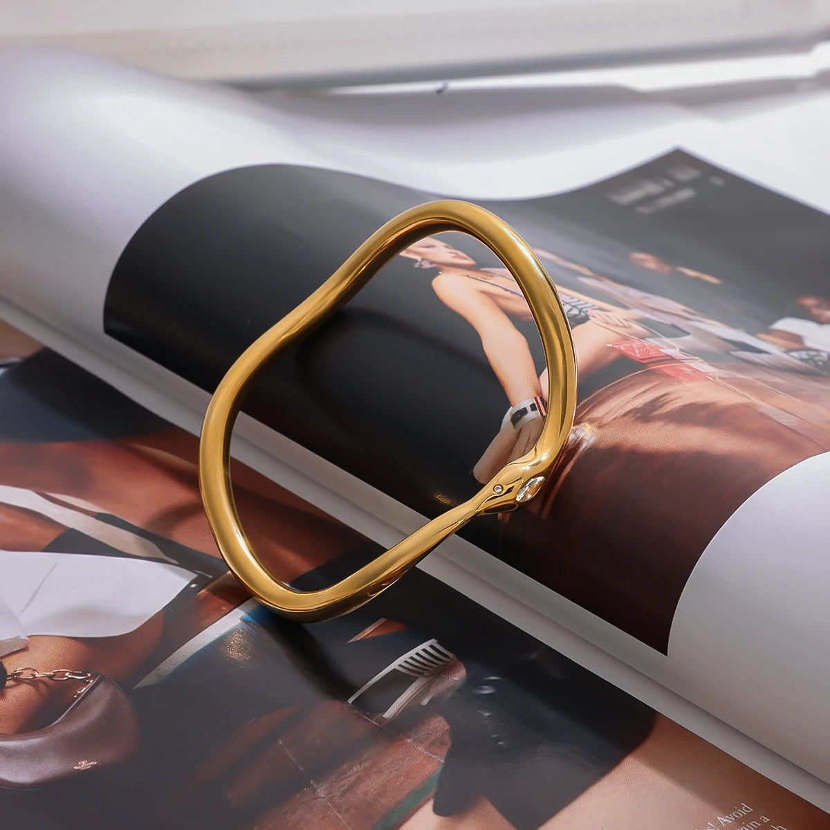 KIKA Minimalist White Zircon Spirit Snake Bracelet 18K Gold Color PVD Plated Stainless Steel 316L Irregular Bracelet