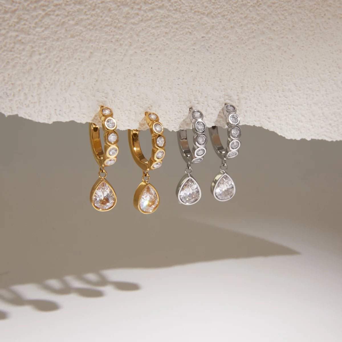 KIKA Delicate Round Water Drop Zircon Earrings PVD Plated Stainless Steel 316L