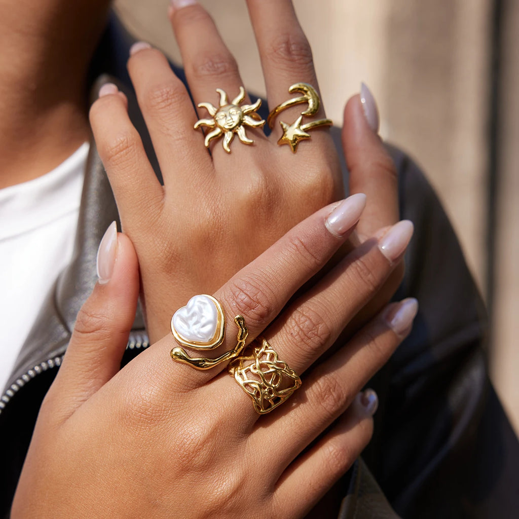 KIKA Classic Unique stars Shaped Hollow Ring   Stainless Steel 316L