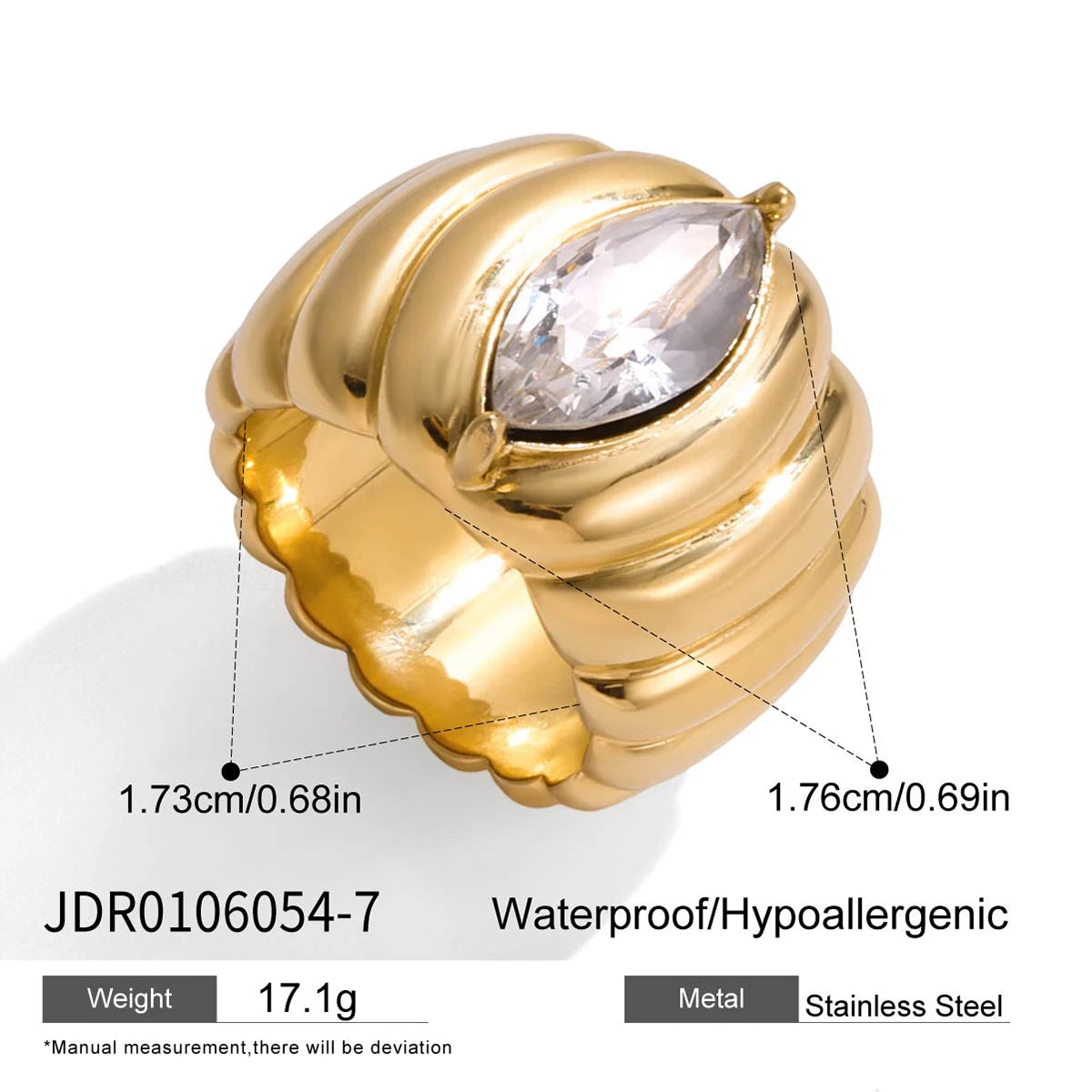 KIKA Minimalist 18K Gold Color PVD Plated Stainless Steel 316L Geometric Zircon Flower Ring Stackable Texture Ring