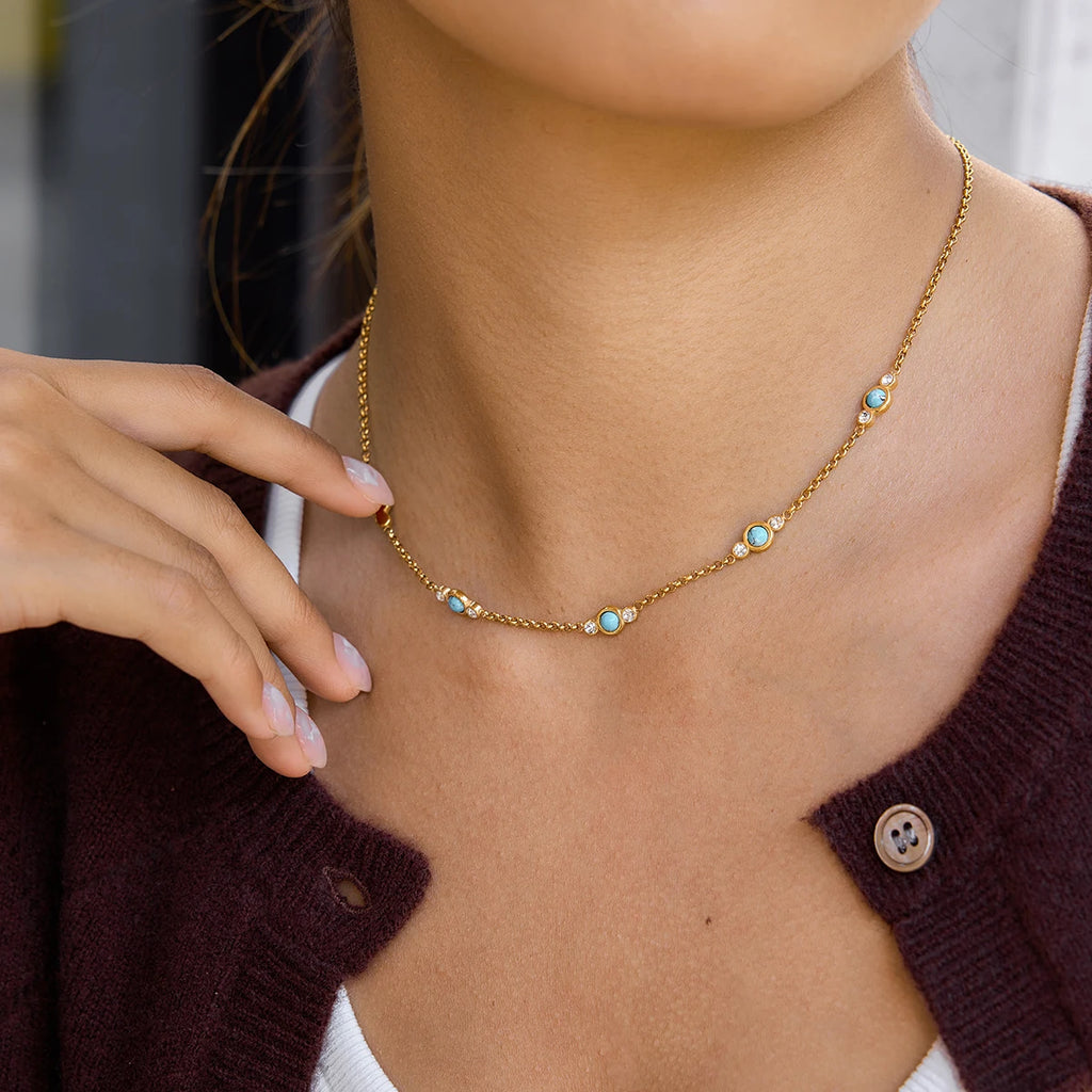 Classic Artificial Blue Turquoise Necklace