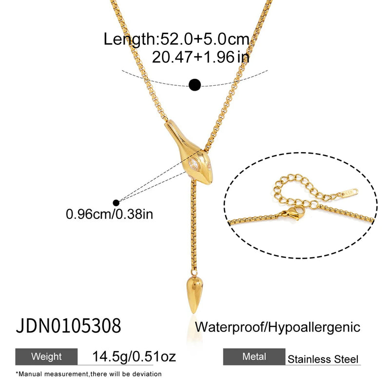 Kika  Classic Snake Shape Adjustable Chain Necklace Gold PVD Plated Stainless Steel Necklace 316L