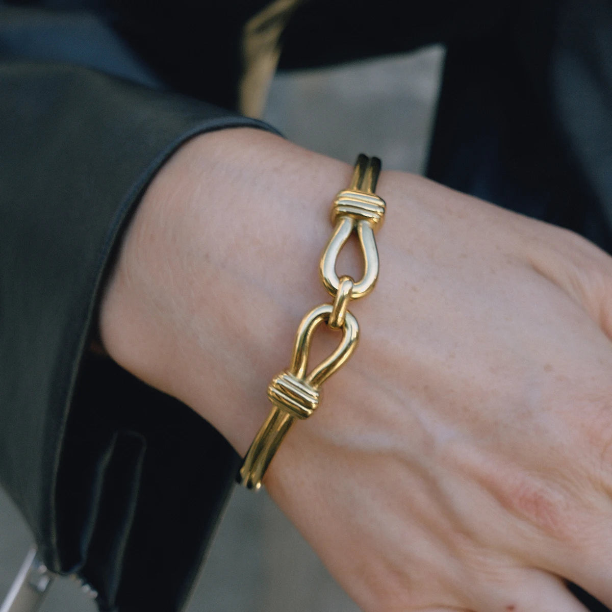 KIKA Vintage Belt Buckle Wishbone Bracelet PVD Gold Color Stainless Steel Waterproof 316L