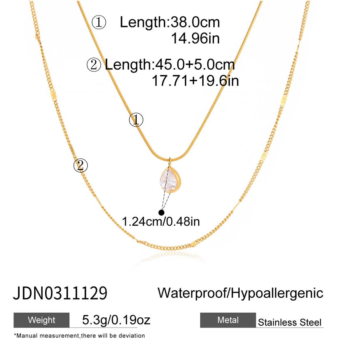 Kika Classic Water Droplet Shaped Pendant Double Layered Necklace