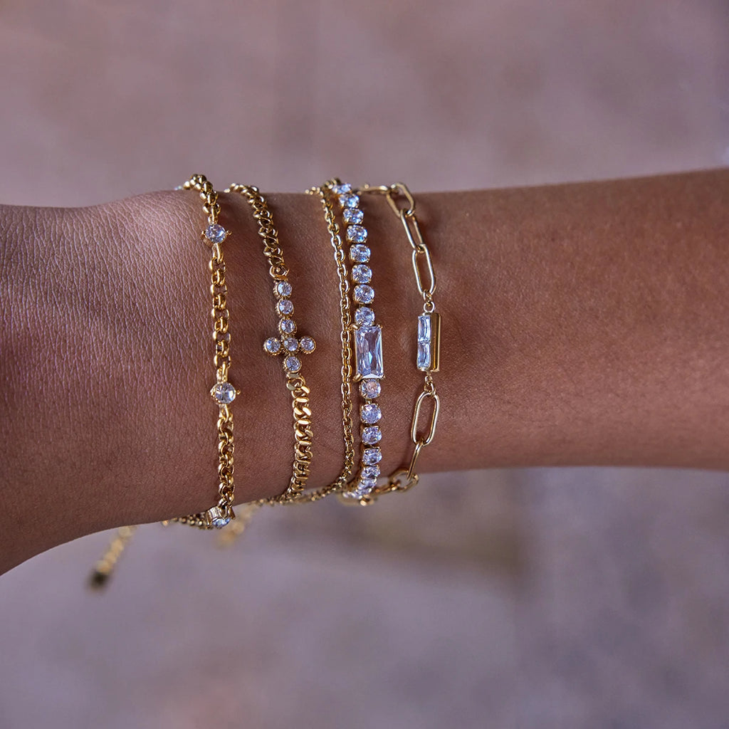 KIKA Minimalist Classic 18K Gold Color PVD Plated Inlay White Zircon Bracelets Waterproof Stainless Steel 316L