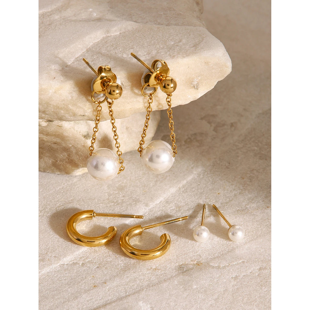 KIKA Handmade Earring Set Pearl C-shaped