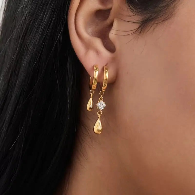 KIKA Square Zircon Water Drop Earrings For Women Minimalist 18K Gold PVD Plated Stainless Steel Earrings Fashion Jewelry Gift