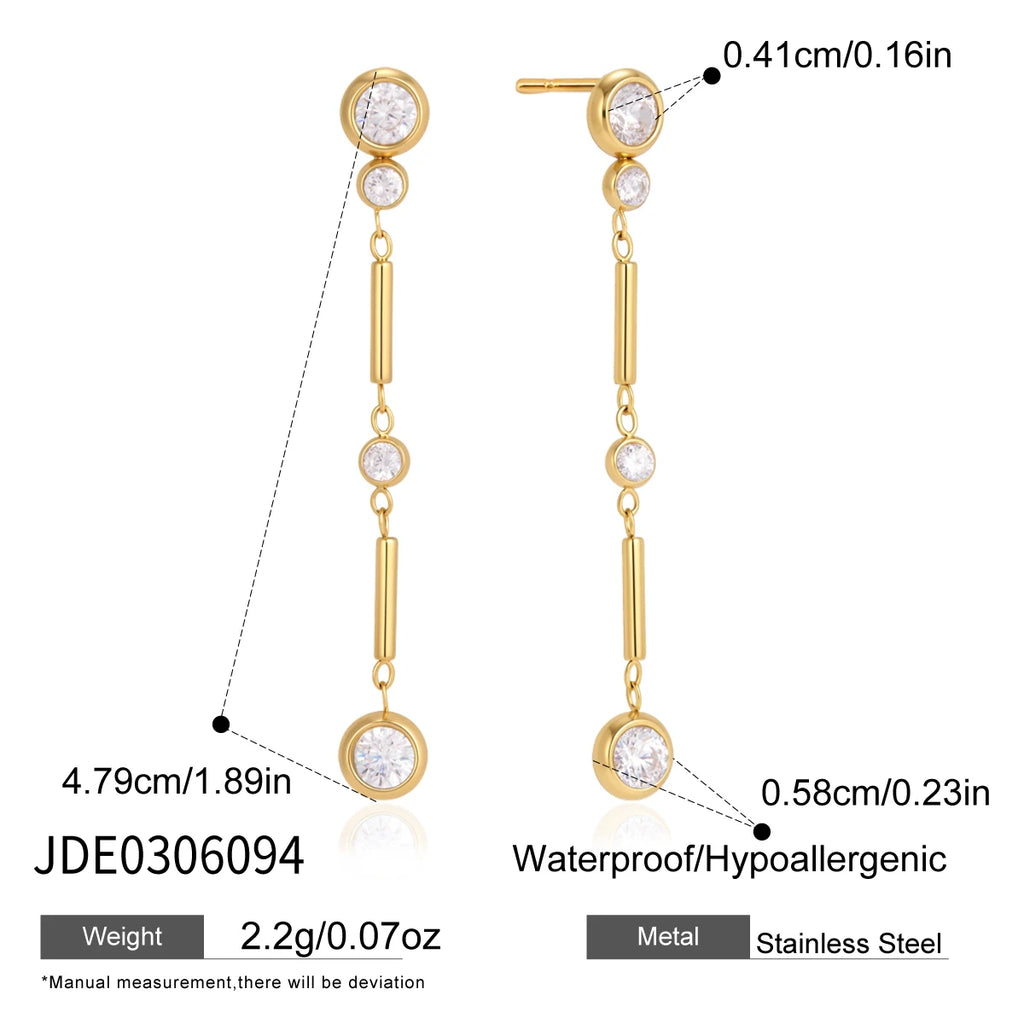 KIKA Elegant Geometric Zircon Long Drop Earrings 18K Gold Plated Stainless Steel 316L