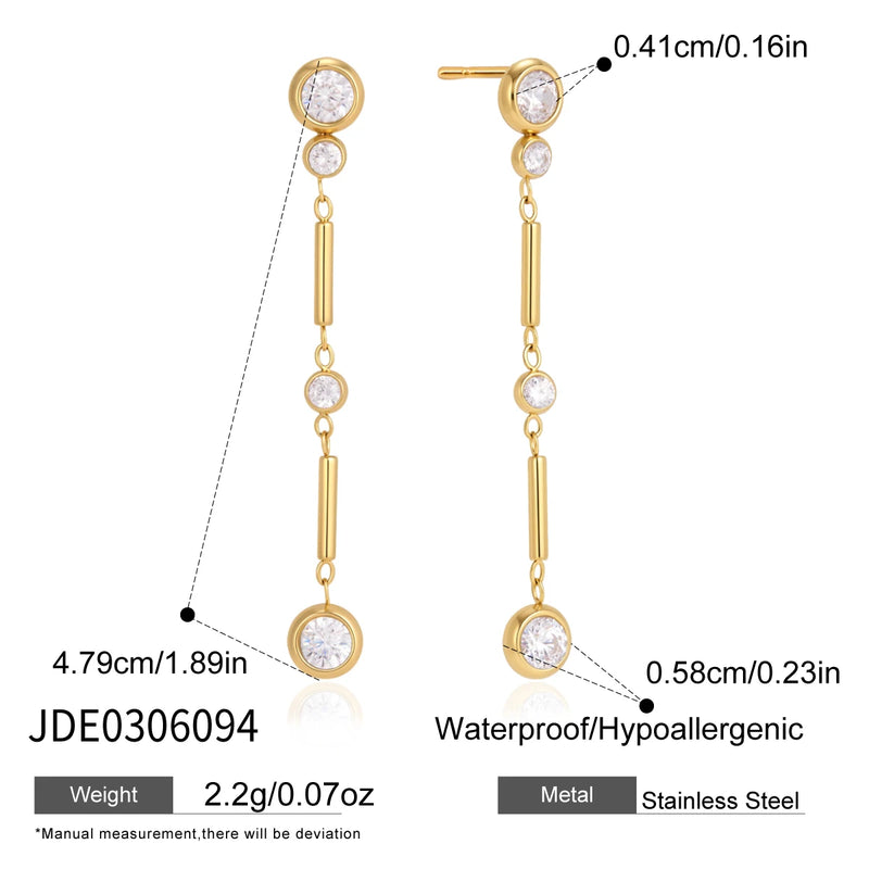 KIKA Elegant Geometric Zircon Long Drop Earrings 18K Gold Plated Stainless Steel 316L