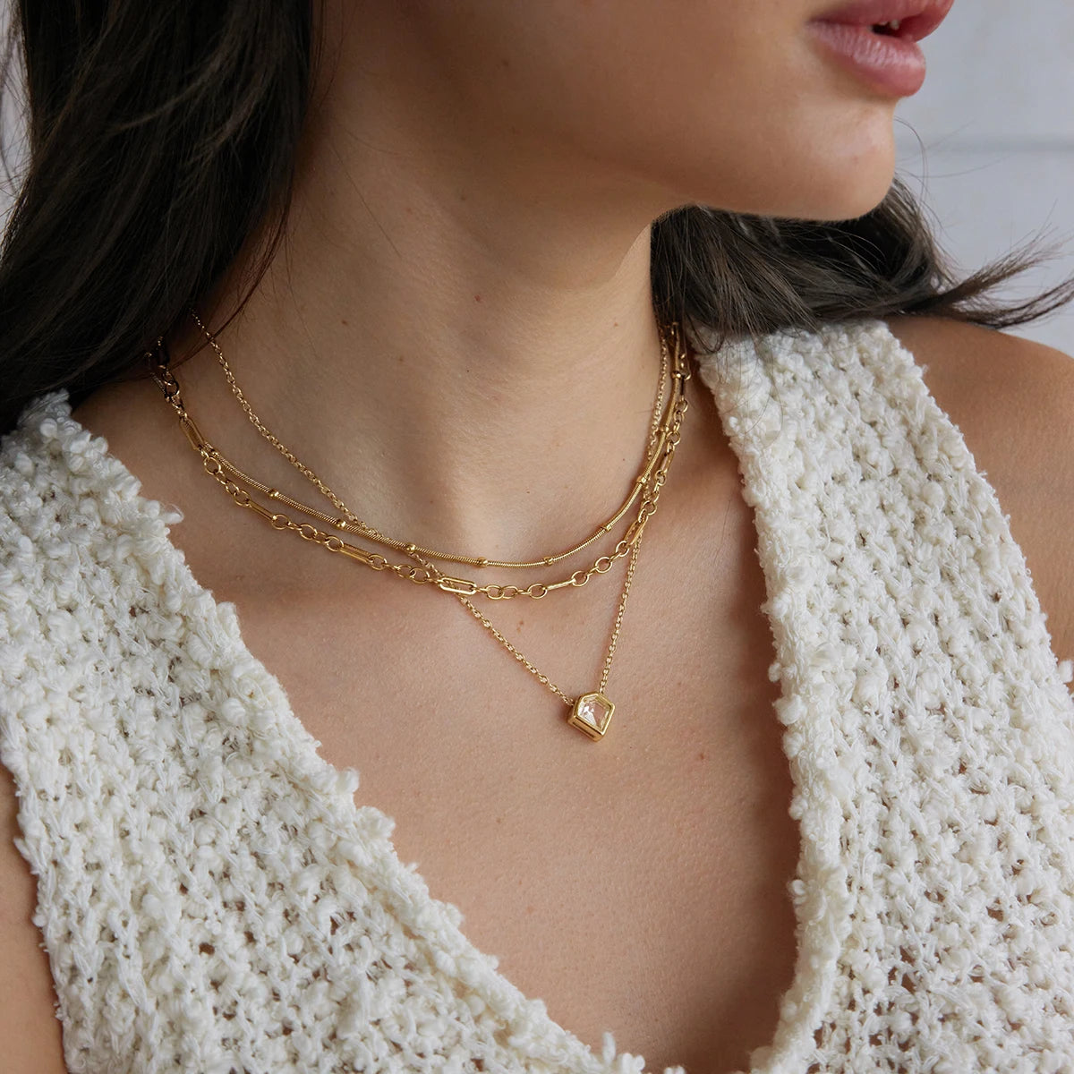 KIKA Classic Geometric Zircon Pendant Necklace PVD Gold Plated Stainless Steel 316L