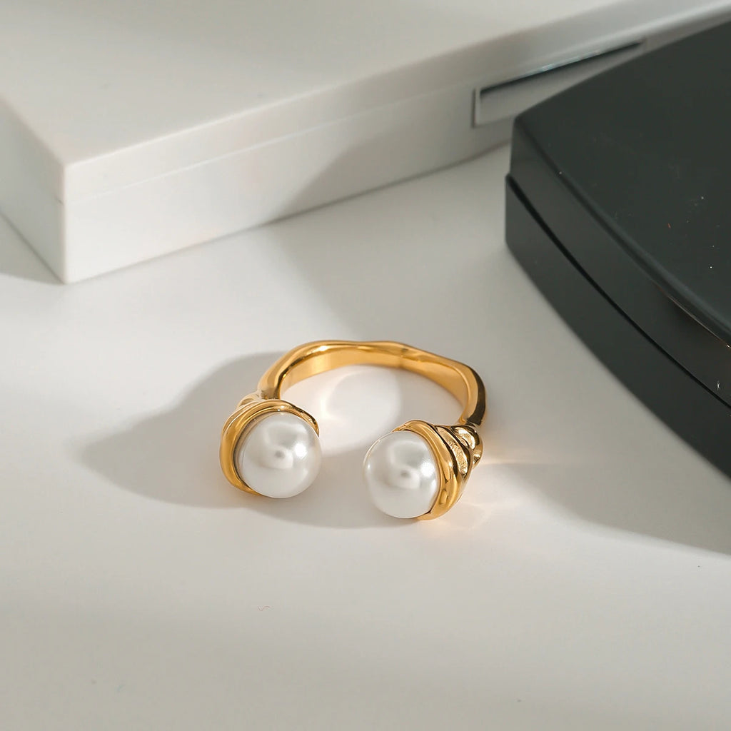 Kika Minimalist 18K Gold Color Plated Stainless Steel Pearl Ring