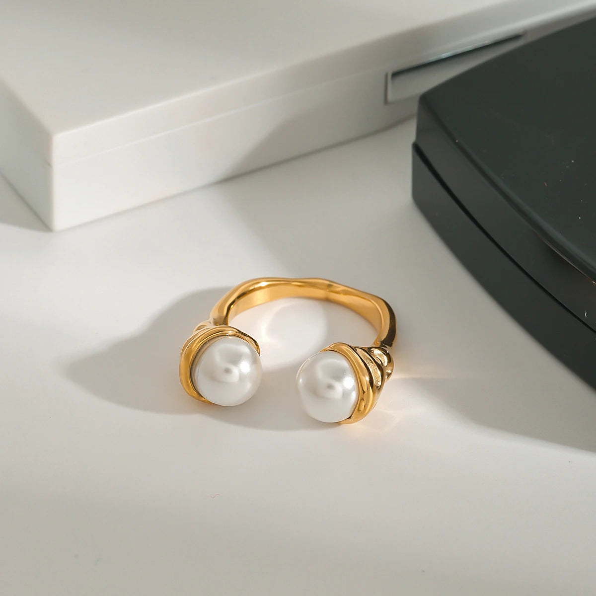 Kika Minimalist 18K Gold Color Plated Stainless Steel Pearl Ring