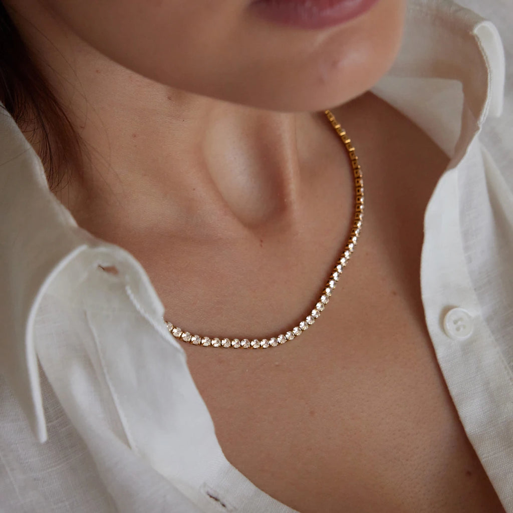 KIKA  Delicate 3MM Zircon Tennis Chain Necklace  Minimalist 18K Gold Plated Stainless Steel 316L