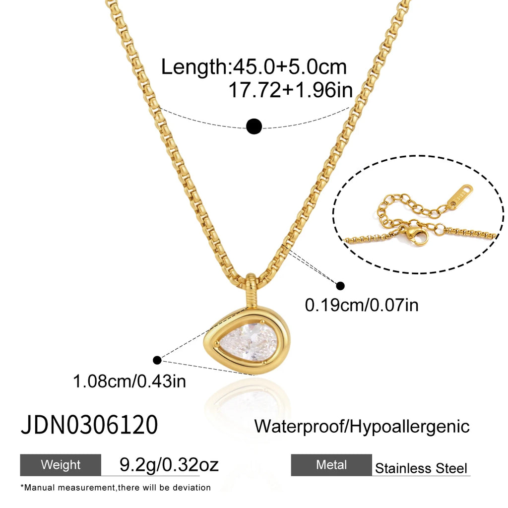 Kika Water Drop Zircon Pendant Necklace 18K Gold PVD Plated Stainless Steel 316L