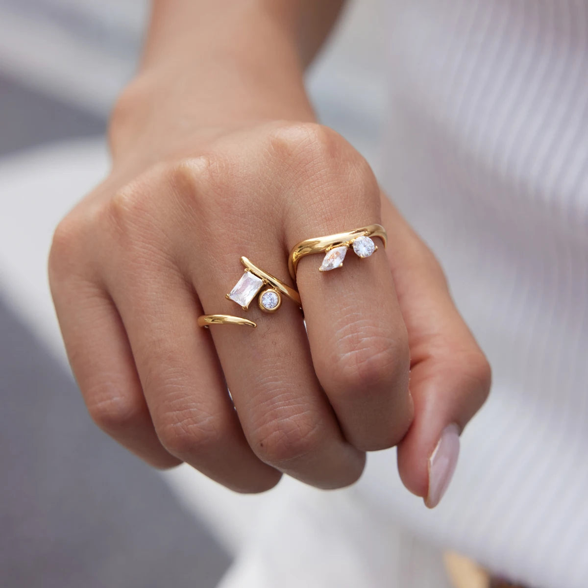 KIKA Classic Geometric Zircon Open Rings  18K Gold PVD Plated Stainless Steel 316L