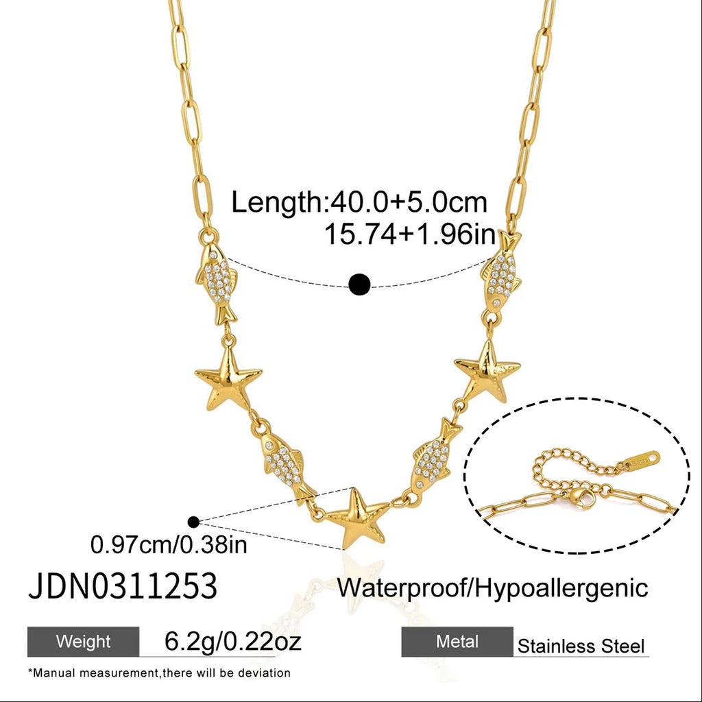 Kika White Rhinestone Crab Conch Starfish Paperclip Necklaces
