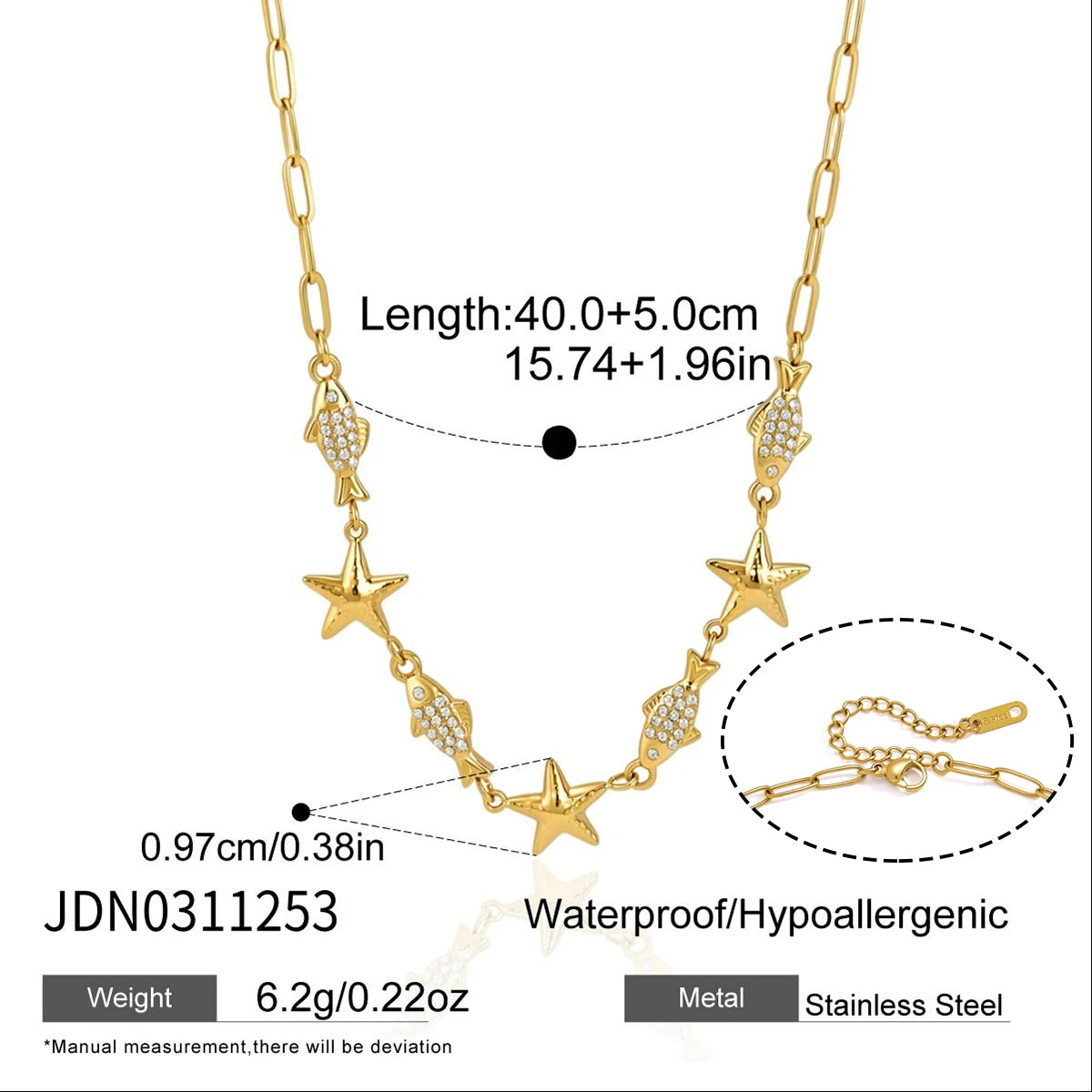 Kika White Rhinestone Crab Conch Starfish Paperclip Necklaces