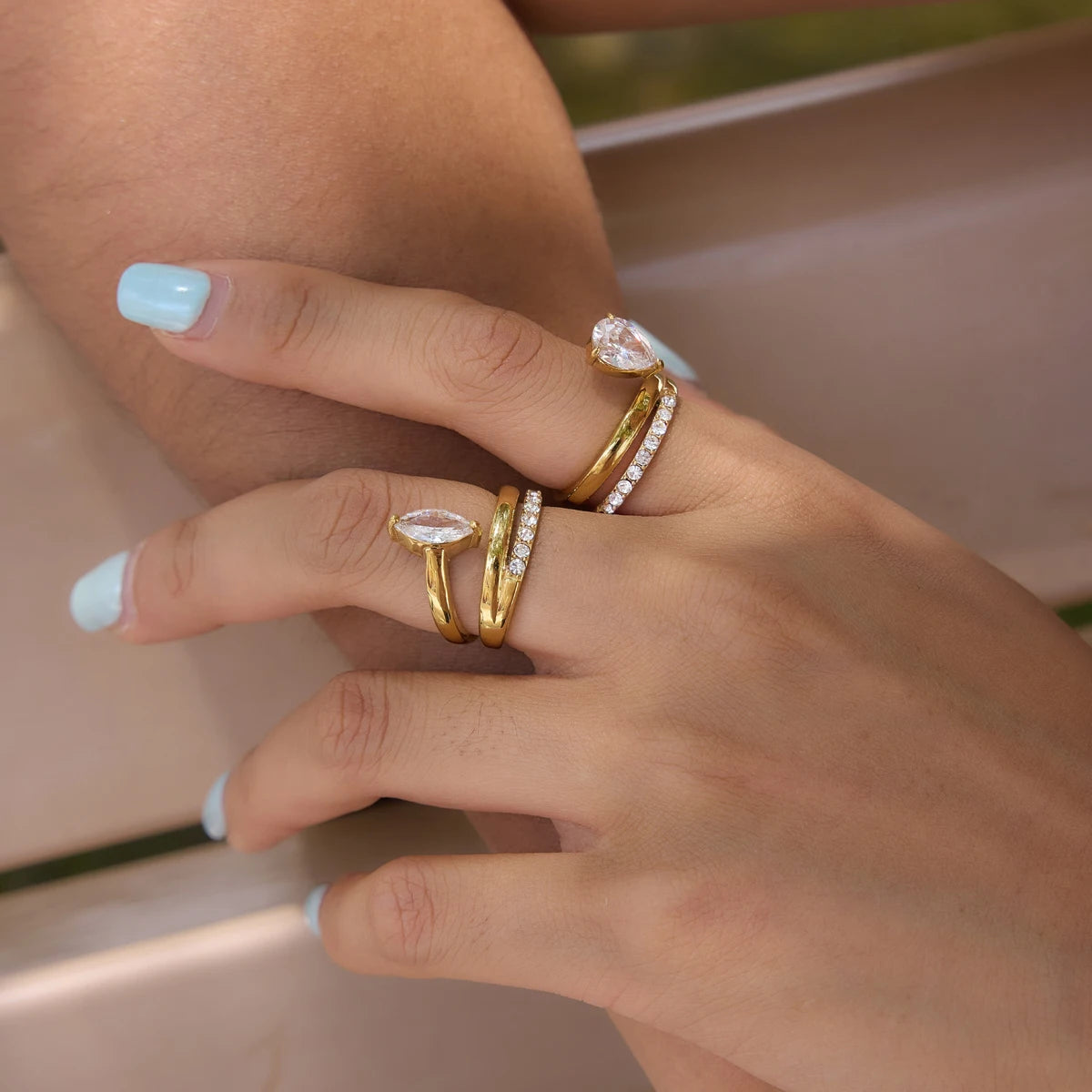 Kika Delicate Three-Layer Linear White Rhinestone Ring