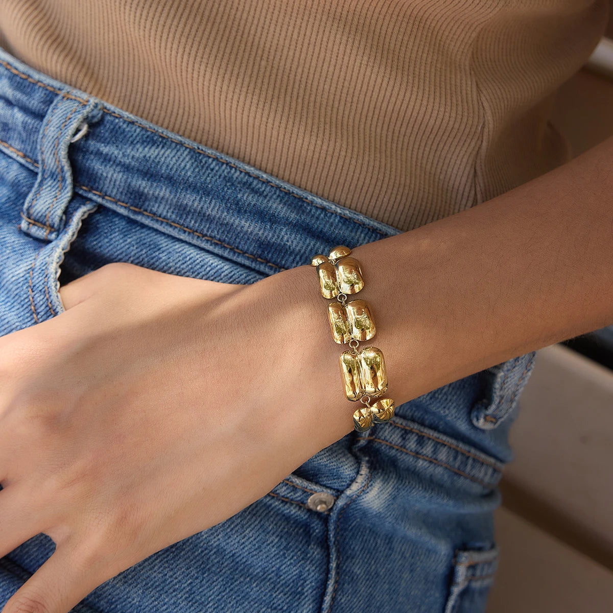 Kika Delicate Gold Color Double Layered Wide Face Bracelet