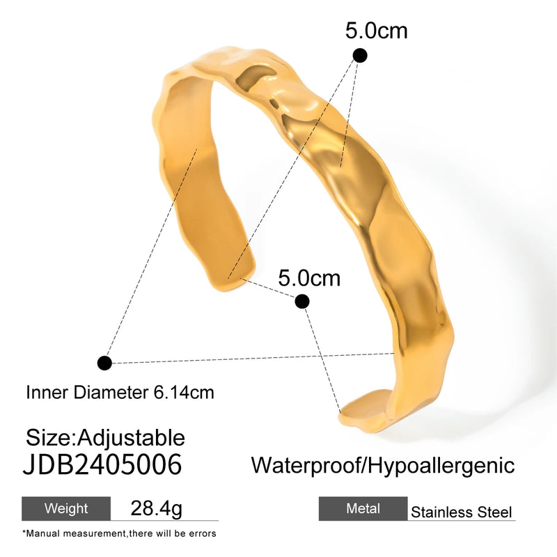Kika Waterproof 316L Stainless Steel Metal Wide Cuff Bracelet Bangle