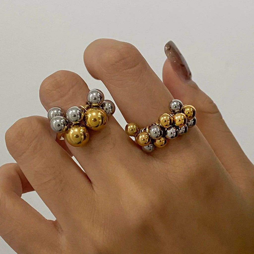 Kika Fashion Little Steel Ball Ring Stainless Steel 18K Gold Plated Stackable Women's Jewelry Gift for Her