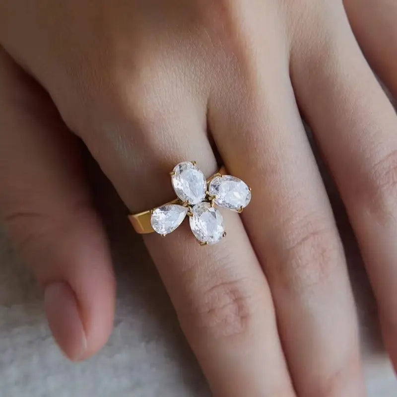 KIKA Delicate Water Drop Oval Zircon Open Rings For Women Waterproof 18K Gold PVD Plated Stainless Steel Rings Fashion Jewelry