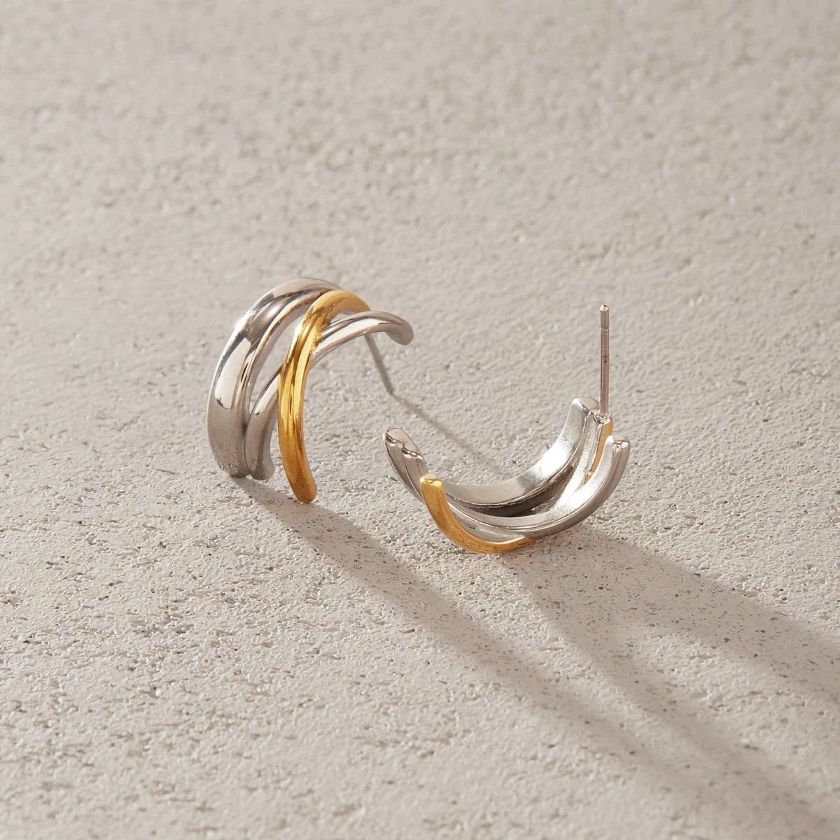 KIKA Mixed Color C Shape Stud Earrings 18K Gold PVD Plated Stainless Steel 316L