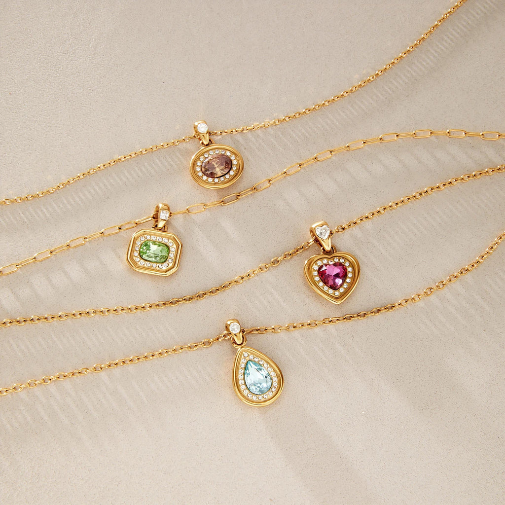 KIKA Multicolor Geometric Glass Pendant Necklace For Women 18K Gold PVD Plated Stainless Steel 316L Necklace Fashion Jewelry Gift