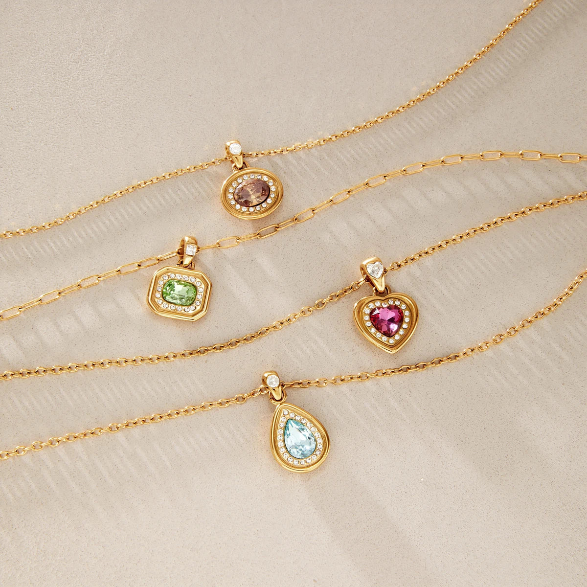 KIKA Multicolor Geometric Glass Pendant Necklace For Women 18K Gold PVD Plated Stainless Steel 316L Necklace Fashion Jewelry Gift