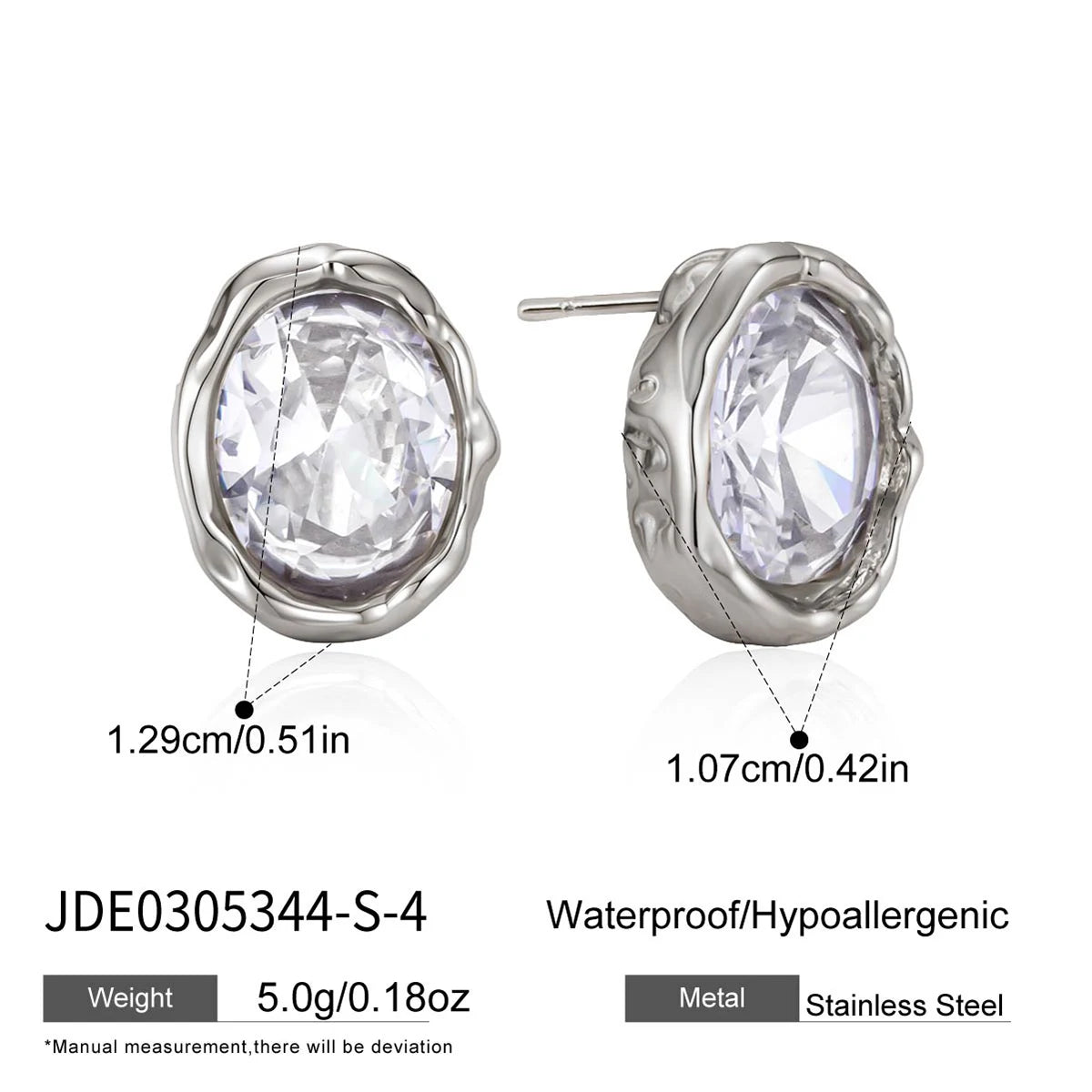 Kika Classic Geometric Cubic Zirconia Stud Earrings 18K Gold Plated Stainless Steel 316L