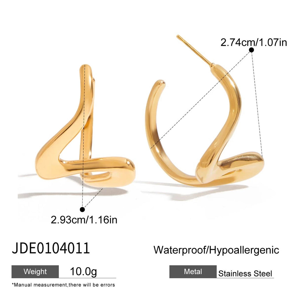 Minimalist Irregular Lines Ear Studs 18K Gold Color Plated Stainless Steel Geometric Earrings