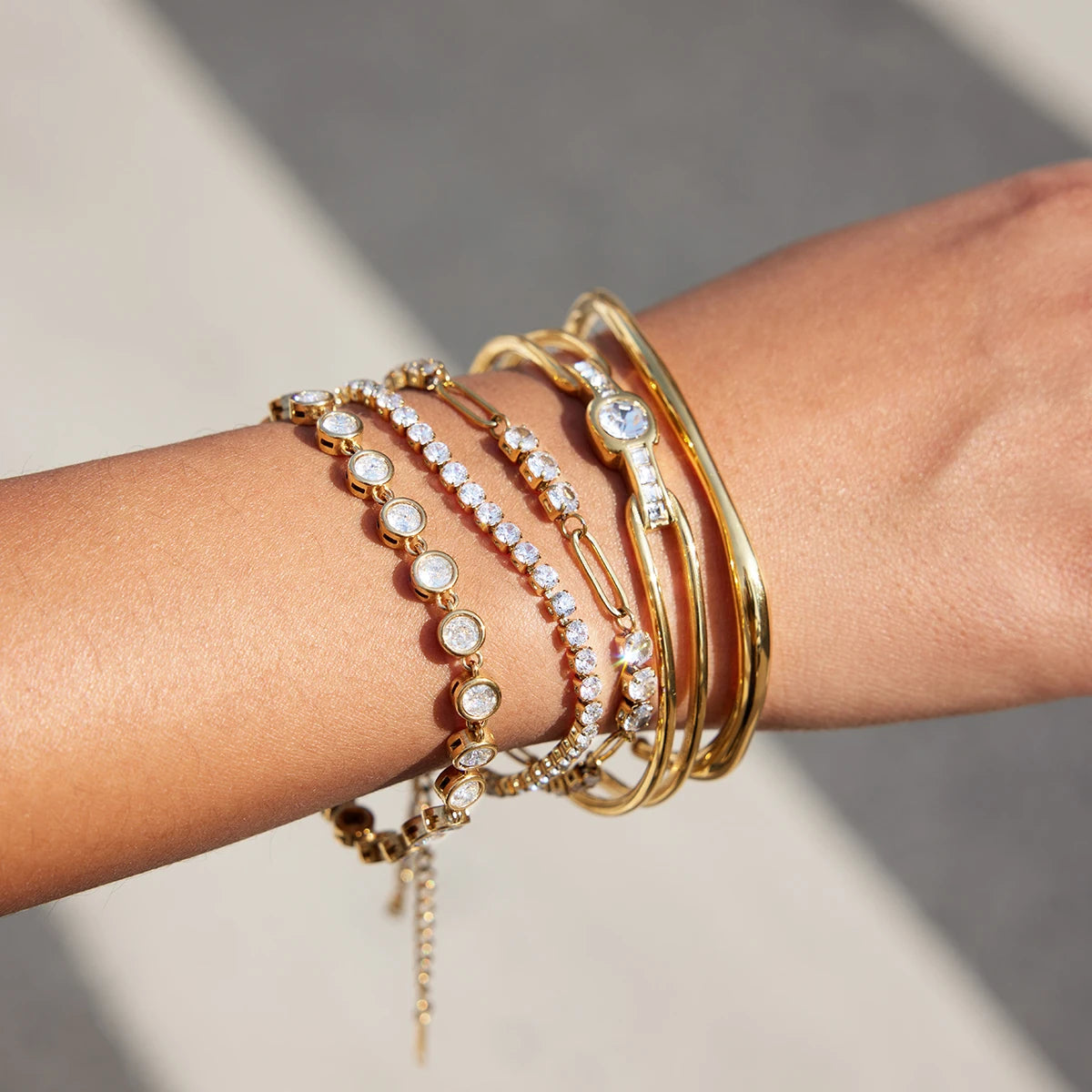 Kika Delicate Bling Hollow Bracelet With White Rhinestones Layered
