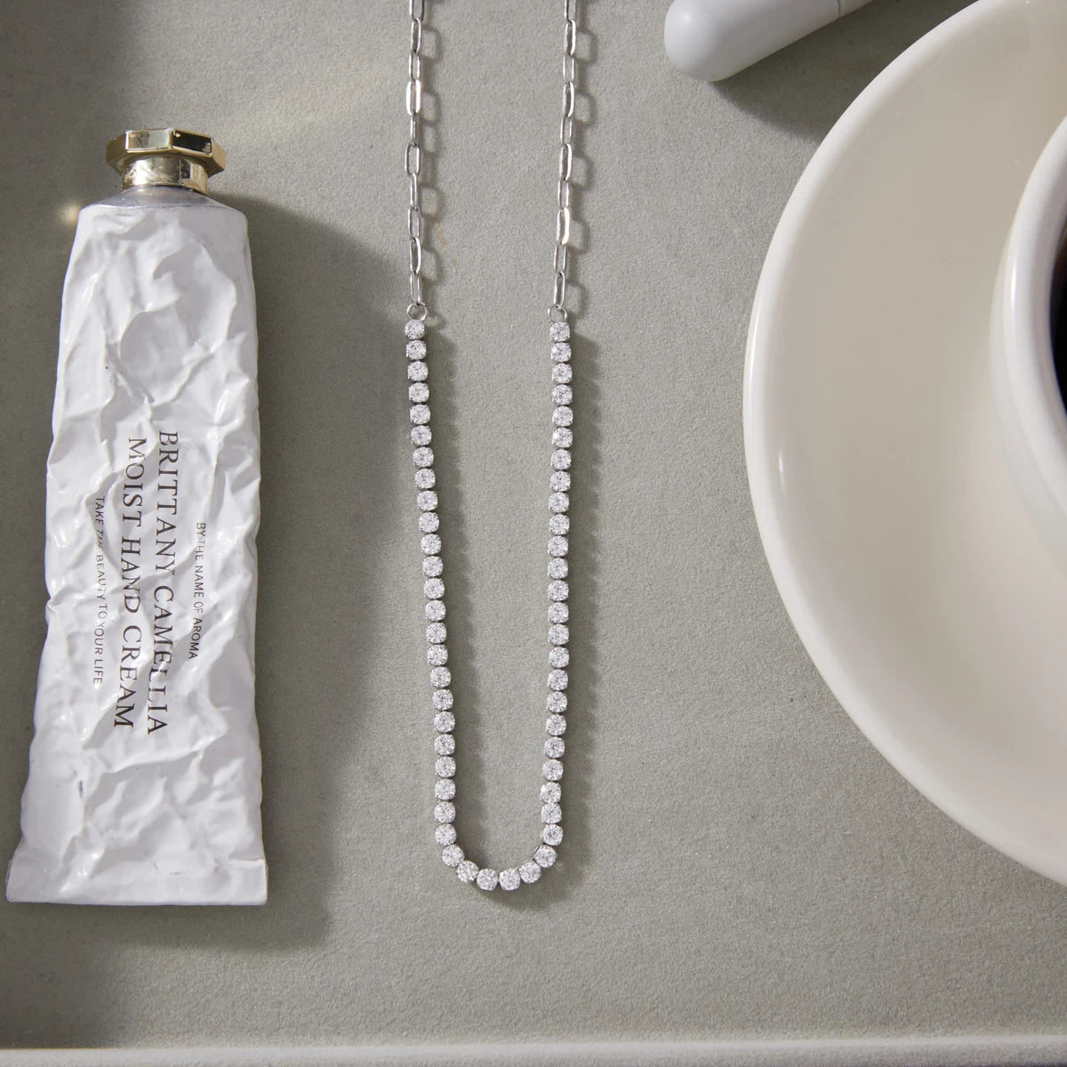 Kika Delicate Steel Color Paperclip Chain With White Zirconia Necklaces