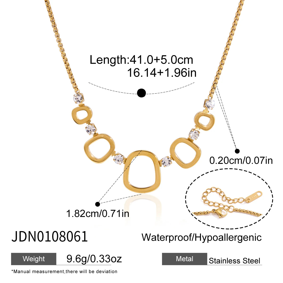 KIKA Round Zircon Hollow Pendant Necklace For Women Minimalist 18K Gold PVD Plated Stainless Steel Necklace Fashion Jewelry