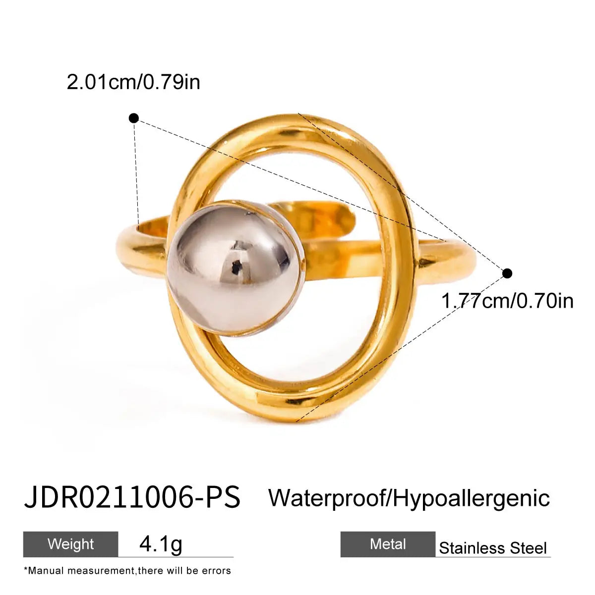 KIKA Minimalist 18k Gold Color PVD Plated Stainless Steel 316L Double tone Line Hollow Steel Ball Ring Personality Statement Stackable
