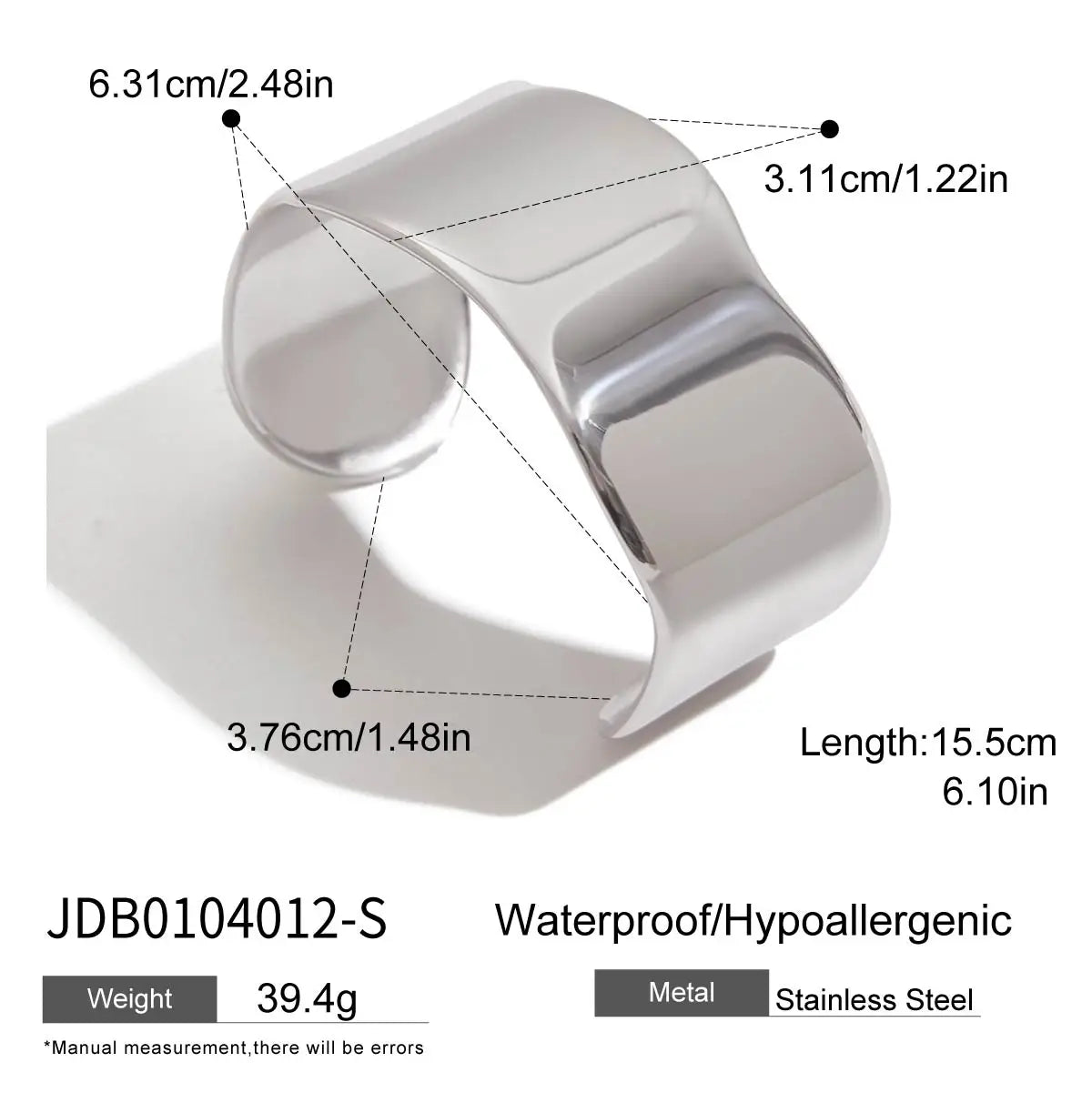 KIKA Unique Stainless Steel 316L Metal Wide Cuff Open Bracelet Bangle  PVD Plated Waterproof