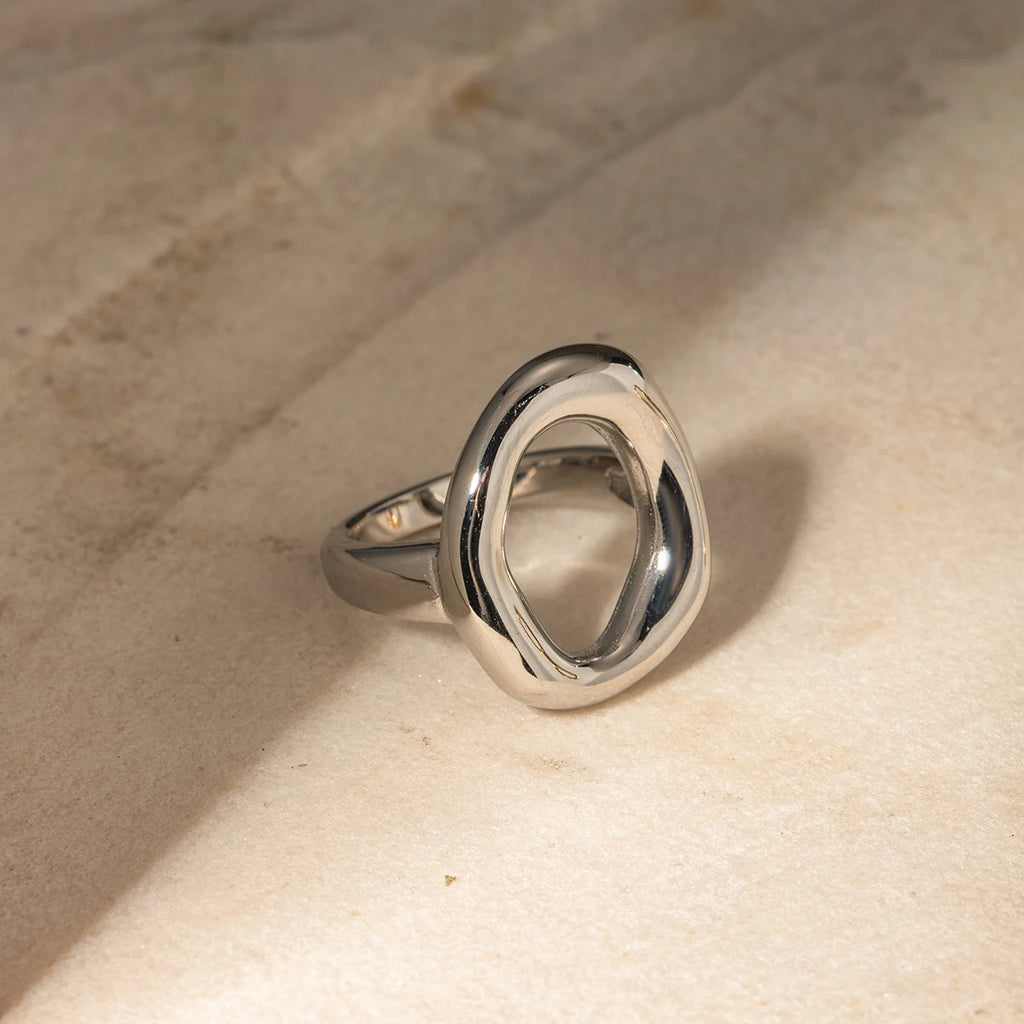 KIKA Minimalist Stainless Steel 316L Smooth Asymmetric Ring Oval Hollow Stackable