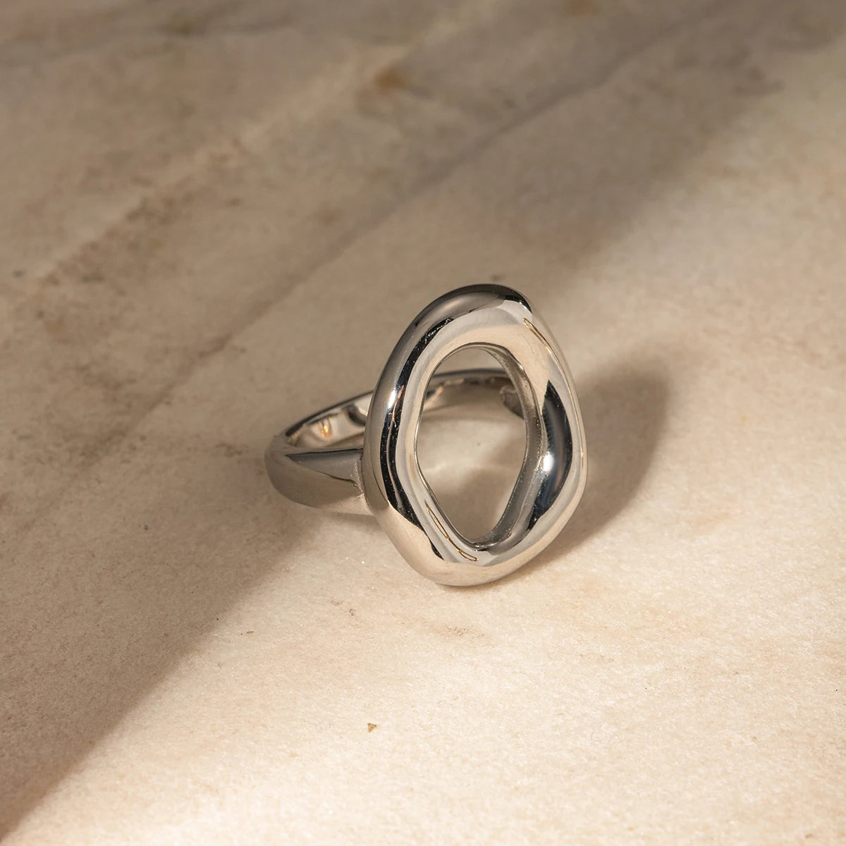 KIKA Minimalist Stainless Steel 316L Smooth Asymmetric Ring Oval Hollow Stackable
