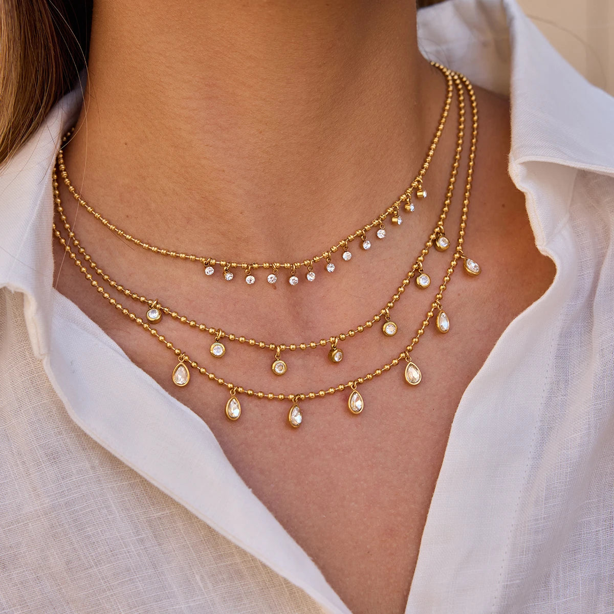 Kika Simple Classic Round White Zircon Pendant Necklace